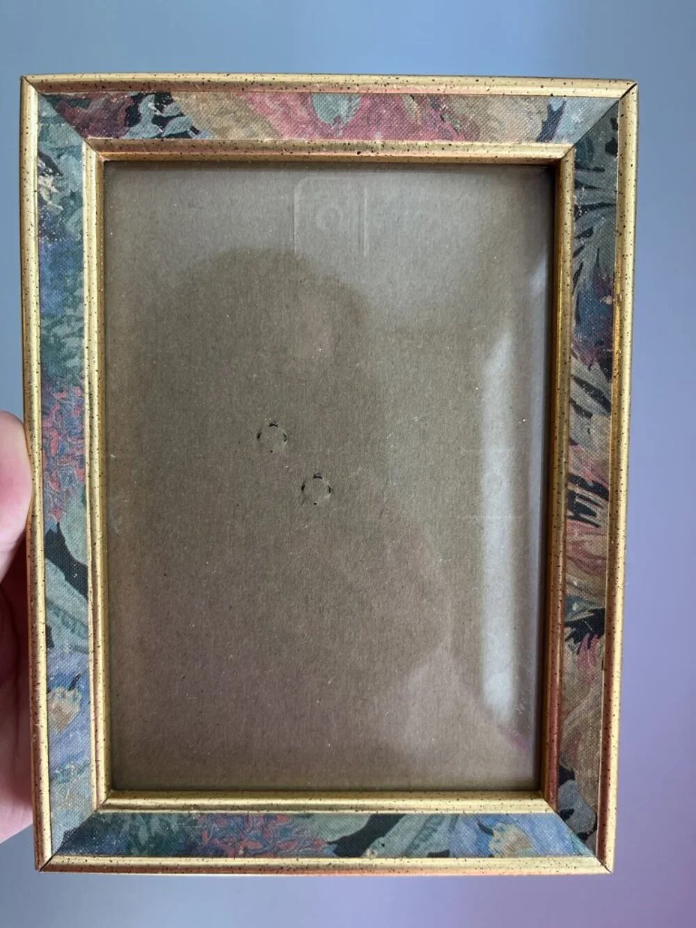 Vintage 5x7 Floral Wooden Picture Frame Watercolor Style Pattern Gold Tone